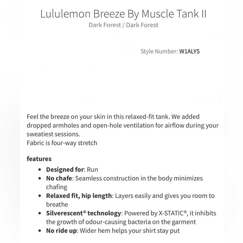 NWT Lululemon Breeze By Muscle Tank II in Dark Forest - Picture 8 of 8